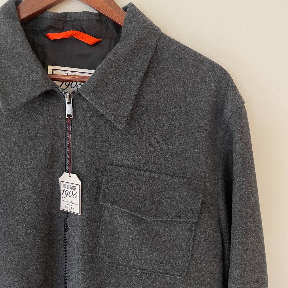 NWT Jos. A. Bank Tailored Fit Ike Charcoal Wool Blend Bomber Jacket, Size L